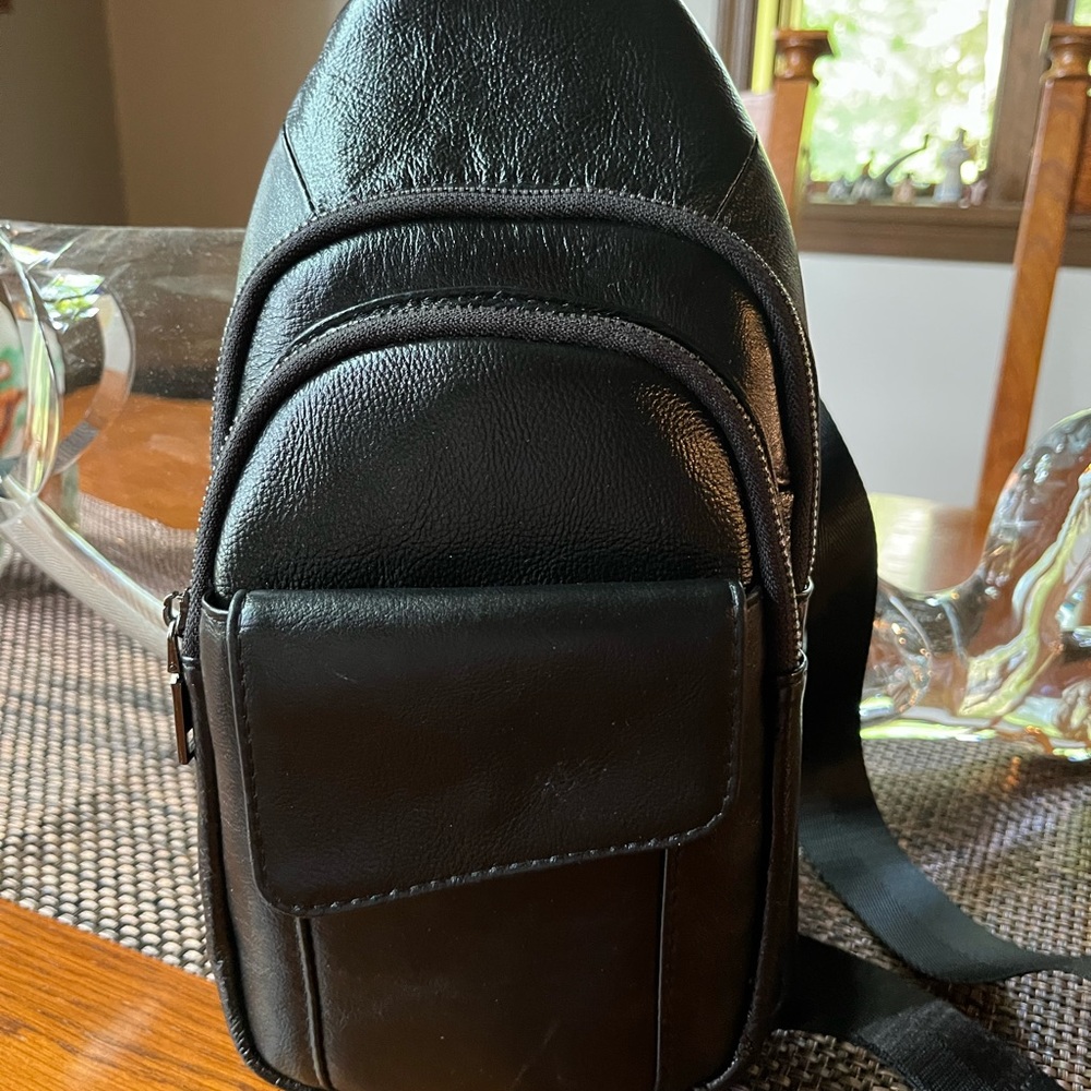 Black Leather Sling Backpack